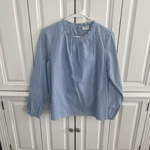 Cute blue and white striped J Crew blouse with ruffle details! Size S, cotton.